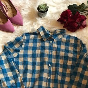 J. Crew blue plaid boy fit button down shirt